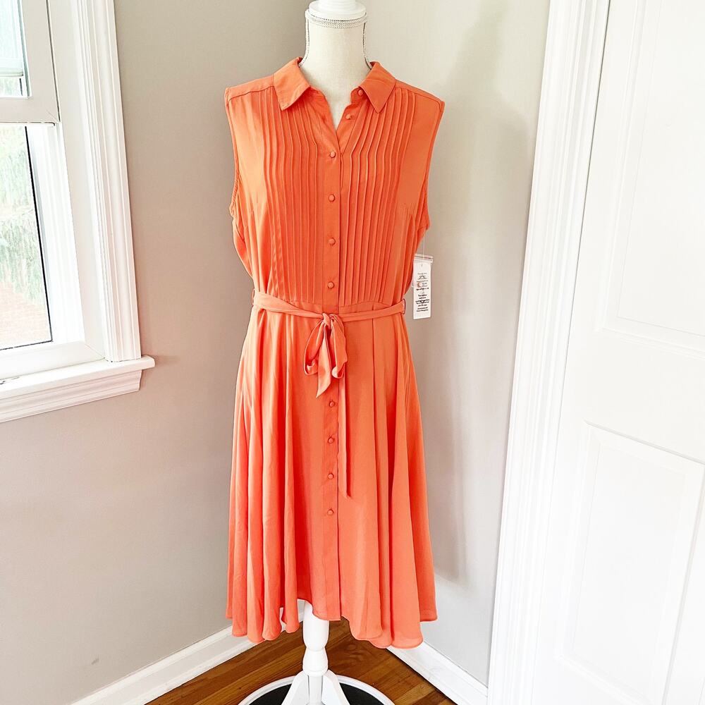 NEW Nanette Lepore Coral Pleat & Button Front Belted Dress Size 14
